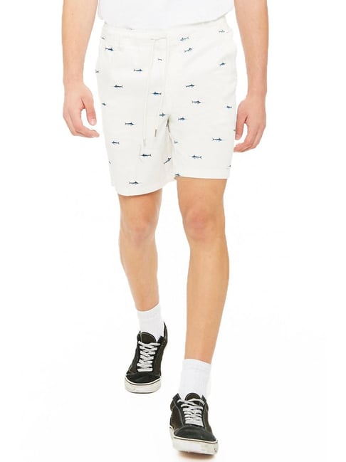 Buy Forever 21 White Cotton Regular Fit Printed Shorts for Mens