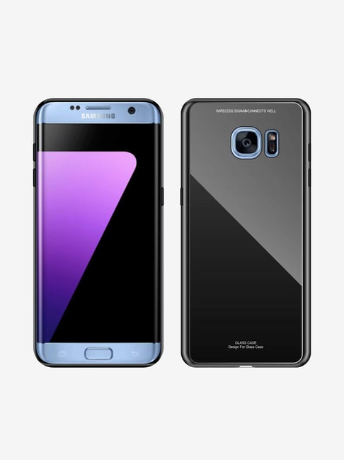 Nkarta Shockproof Mirror Glass Back Mobile Phone Case Covers for Samsung Galaxy S7 Edge Black