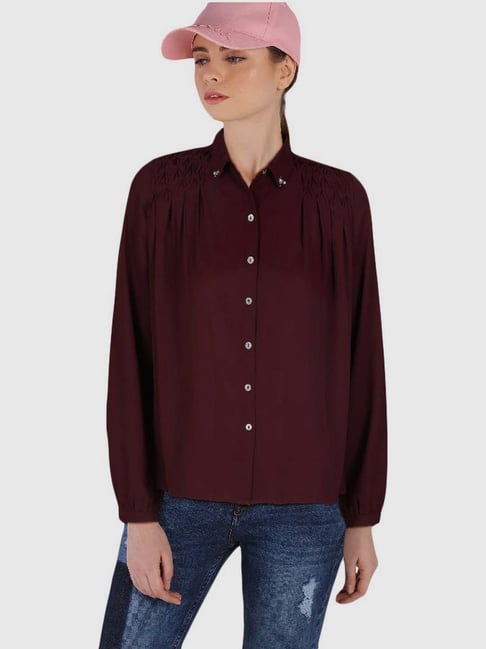 Ms Taken Maroon Regular Fit Shirt