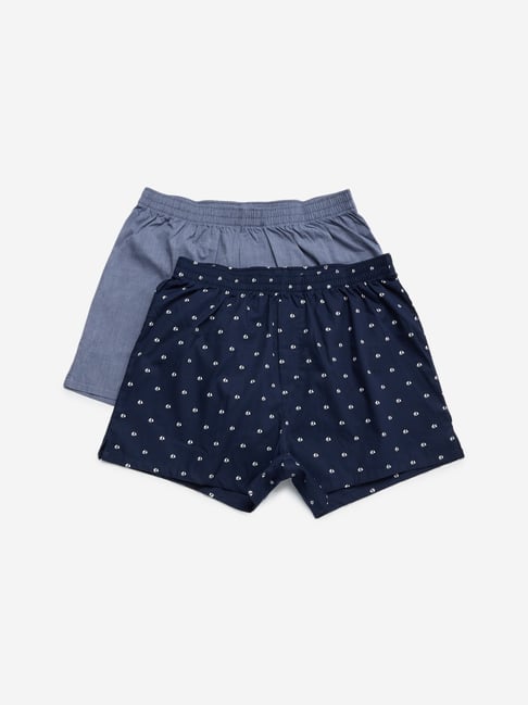 WES Lounge by Westside Navy Woven Cotton Boxers Pack of Two