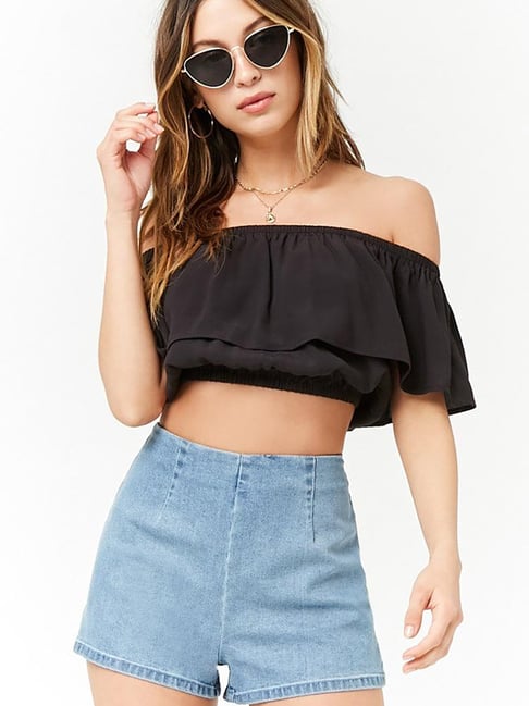 Buy Forever 21 Black Regular Fit Crop Top for Women Online Tata CLiQ