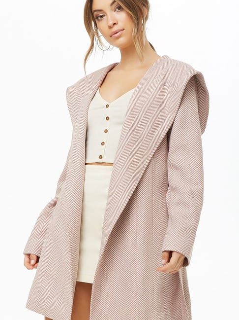 Buy Forever 21 Light Pink Ivory Striped Coat for Women Online