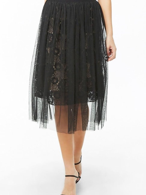 Forever 21 Black & Nude Lace Skirt Price in India