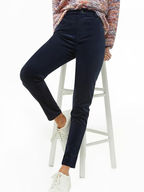 Buy Forever 21 Navy Mid Rise Pants for Women Online Tata CLiQ