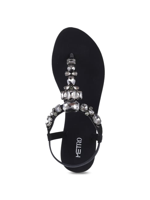 Metro Women's Black T-Strap Sandals - Main Image