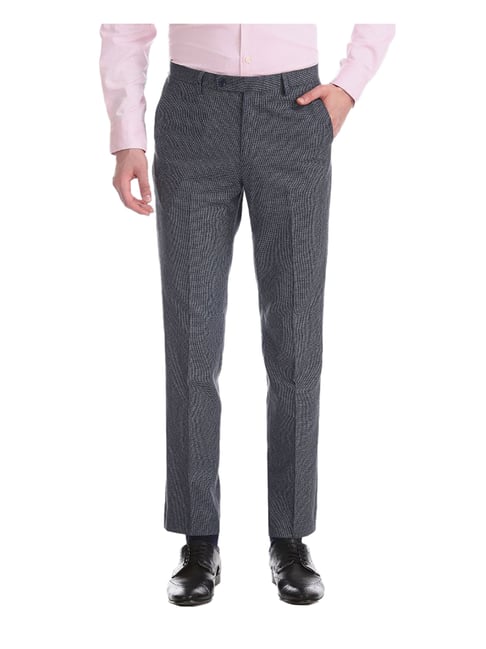 Buy Arrow Men Navy Mid Rise Striped Formal Trousers Online