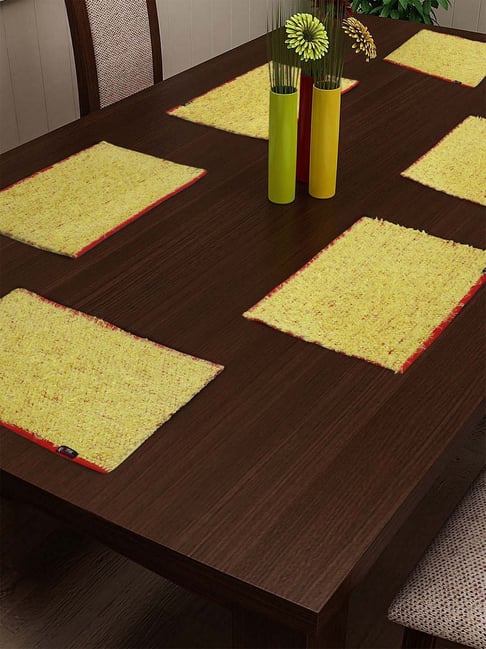 Klotthe Yellow Cotton 688 GSM Rectangular Table Mats - Set of 6-picture-28