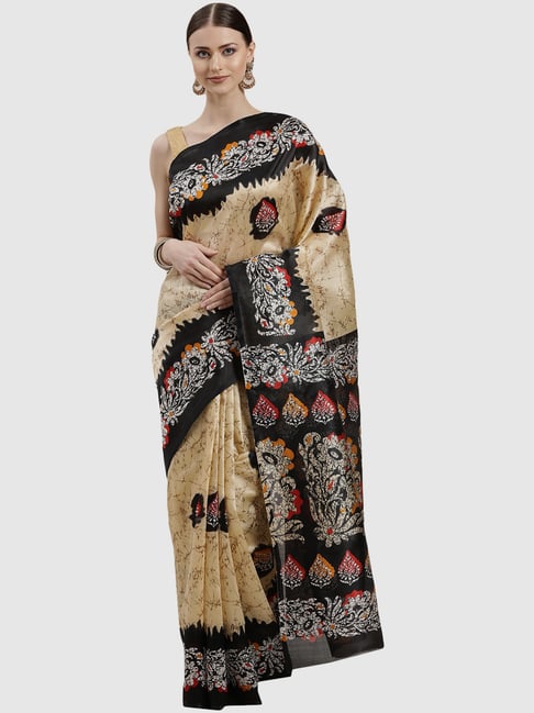 Chhabra 555 Beige Cotton Printed Saree With Unstitched Blouse