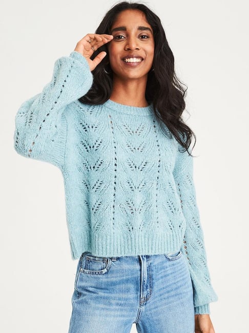 American Eagle Outfitters Blue Self Design Sweater