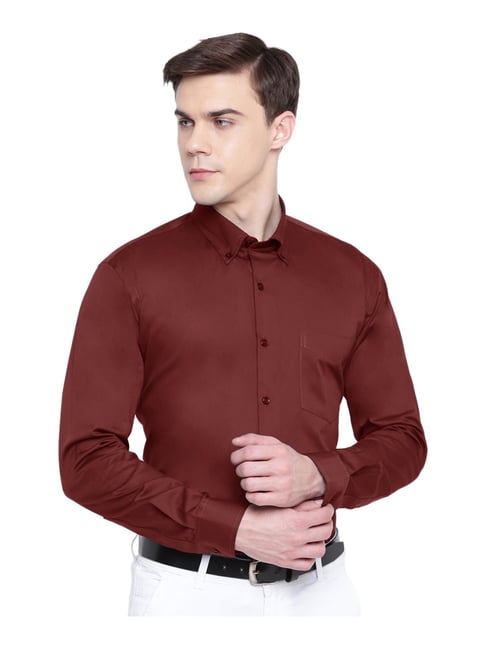 Hancock Maroon Cotton Slim Fit Shirt-picture-42