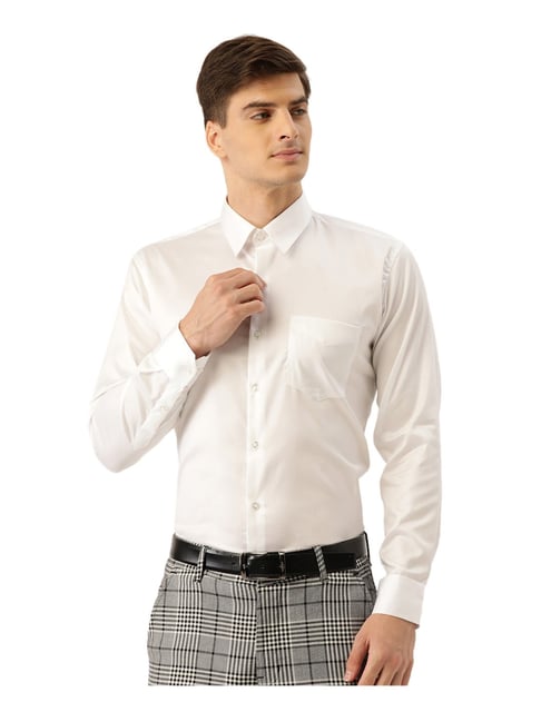 Hancock White Cotton Full Sleeves Solid Shirt-picture-35