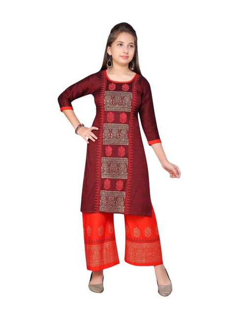 Aarika Kids Maroon Cotton Printed Kurti & Palazzos-picture-25