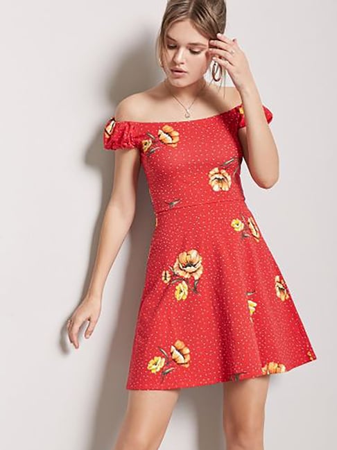 Buy Forever 21 Red Mustard Floral Print Dress for Women Online