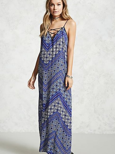 forever 21 blue and white dress Blue With White Polka Dots Dress By Forever 21 Size Medium
