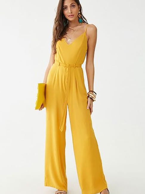 Buy Forever 21 Mustard Flare Fit Belted Jumpsuit for Women Online Tata CLiQ