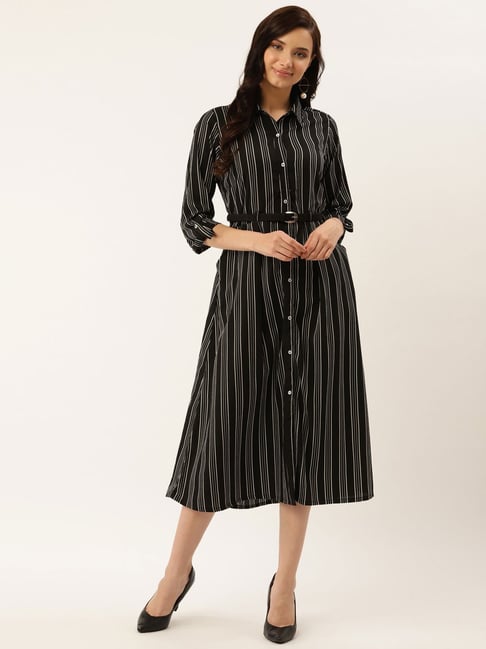 Melon by PlusS Black Striped Dress Price in India