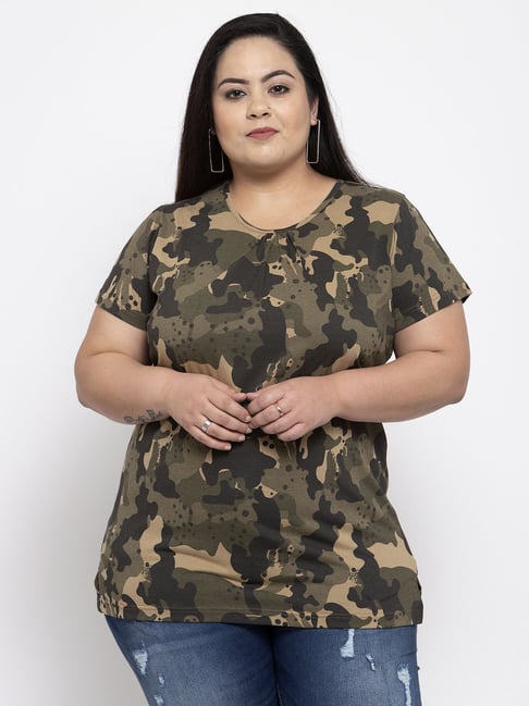 Buy PlusS Olive Camo T-Shirt for Women Online Tata CLiQ