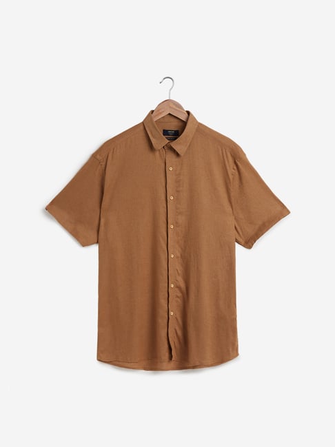Buy Ascot by Westside Brown Relaxed Fit Linen Blend Shirt for Men