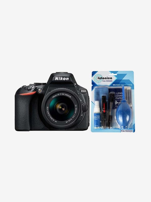 Nikon D5600 AF P 18 55mm VR Lens DSLR Camera with 16 GB Card, Case Fotonica Cleaning Kit Black