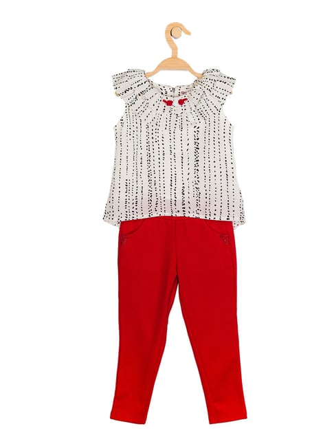 Peppermint Kids Red Printed Top With Jeggings