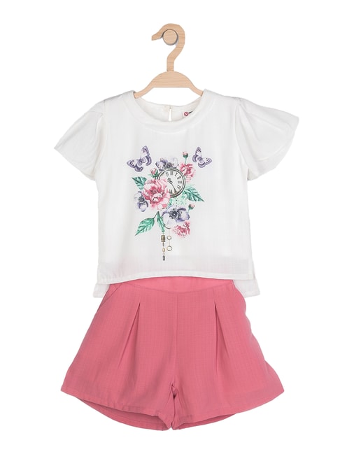Peppermint Kids Off White Printed Top With Shorts