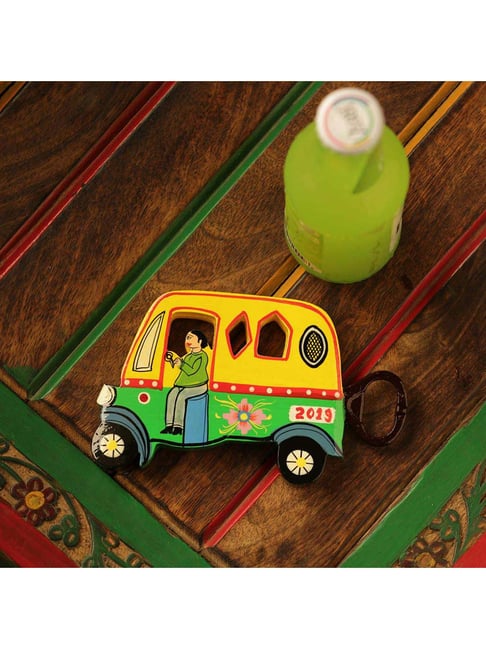 ExclusiveLane 'The Riding Auto' Hand Painted Fridge Magnet Bottle Opener In Chilbil Wood