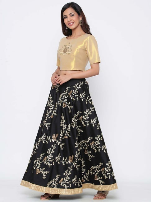 FABPIXEL Black & Gold-Toned Embroidered Semi-Stitched Lehenga & Unstitched  Blouse With Dupatta - Absolutely Desi