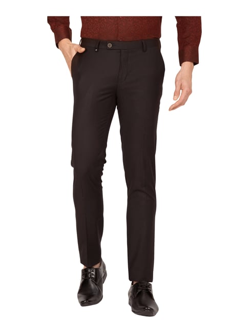 Buy Oxemberg Beige Slim Fit Flat Front Trousers for Mens Online @ Tata CLiQ