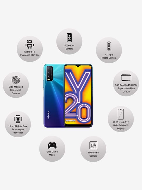 Buy Vivo Y20i 64 GB (Nebula Blue) 3 GB RAM, Dual Sim 4G Online At Best
