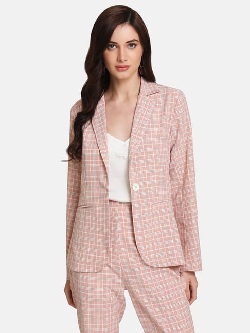 pink check blazer