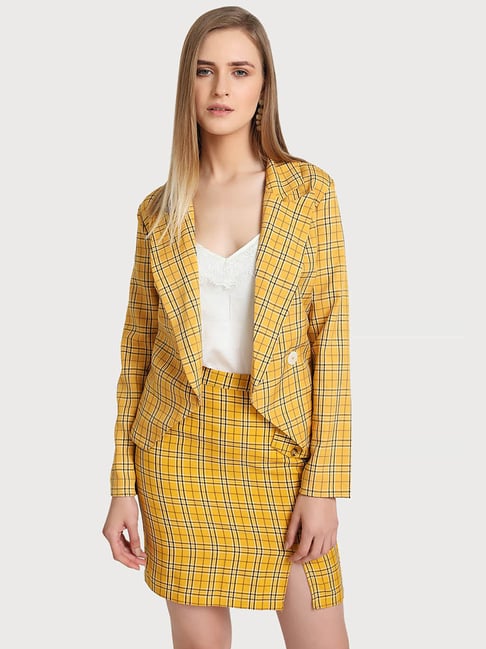 Yellow checkered sale blazer and skirt