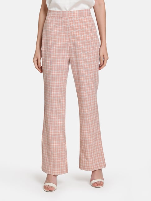 Pink High Rise Check Wide Leg Coord Pants