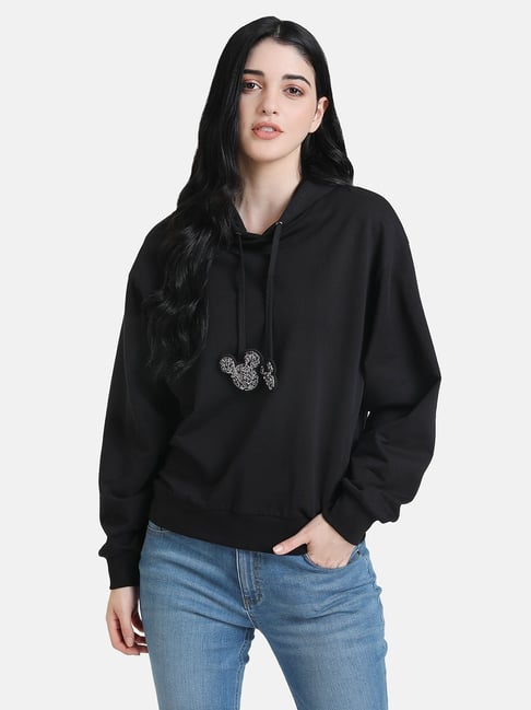 Kazo Black  Mickey Mouse Sequin Drawstring Hoodie - Disney Collection