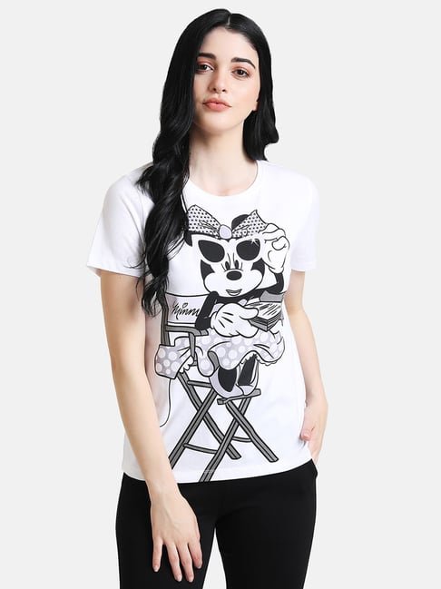 Kazo White Minnie Mouse  Printed T-Shirt - Disney Collection