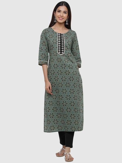 Black Cotton Printed Kurta Pant Set 