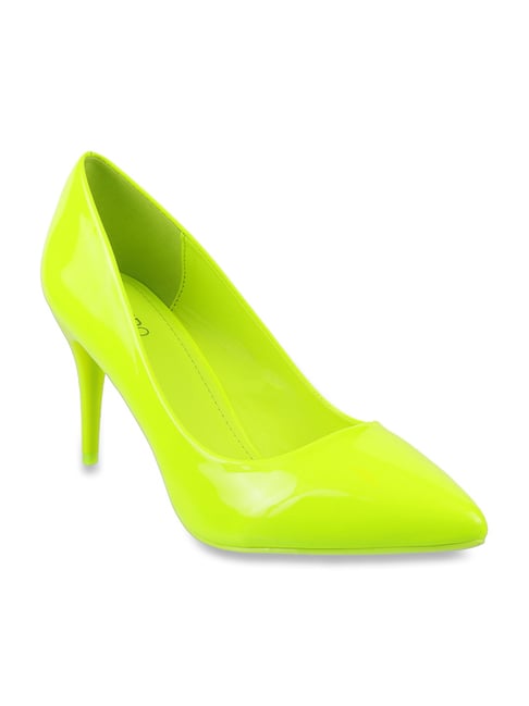 Lib Round Toe Flame Stitched Chunky Heels Ankle Buckle Straps Dorsay  Platforms Pumps - Neon Yellow in Sexy Heels & Platforms - $86.67