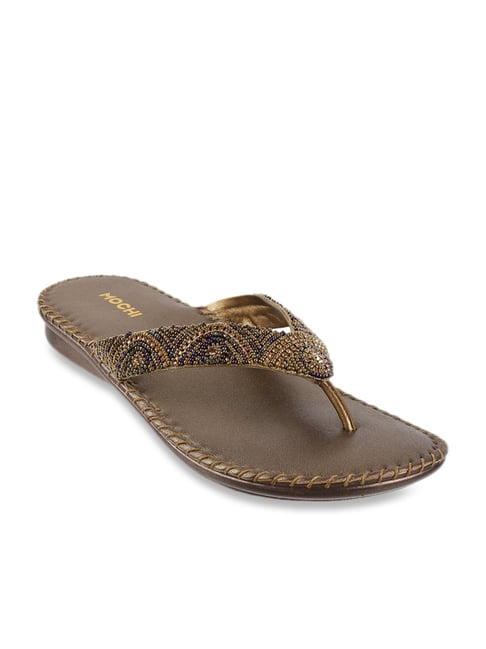 Mochi Women's Antique Gold Thong Sandals Price in India