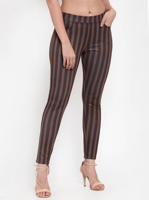 Cotton leggings - Dark brown/Striped - Kids | H&M IN