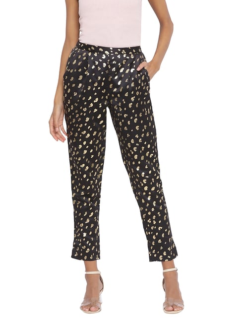 Oxolloxo Black & Gold Mark Structure Foil Print Pants