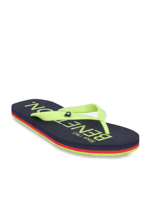 United Colors of Benetton Lime Green & Black Flip Flops