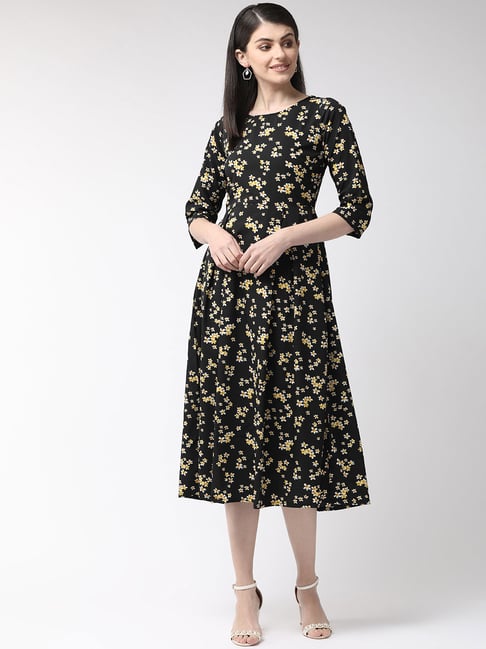 Melon by PlusS Black Floral Print Dress Price in India