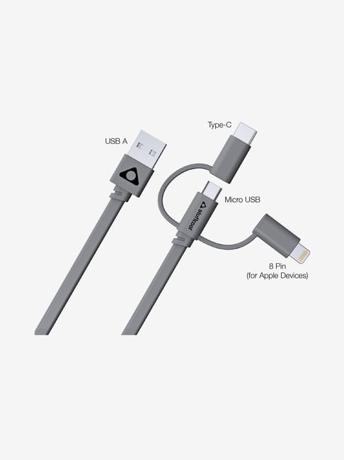 Stuffcool Trish 3 in 1 Cable 3A Type C Lightning/ Micro USB Sync/ Charge Cable 20CM Grey
