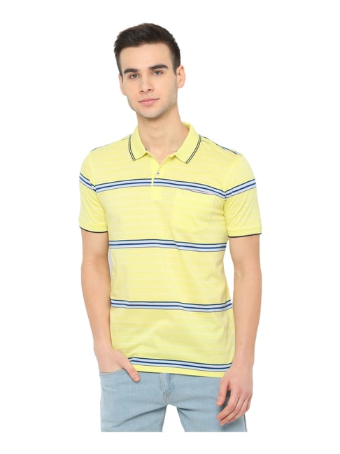 yellow and blue striped polo shirt
