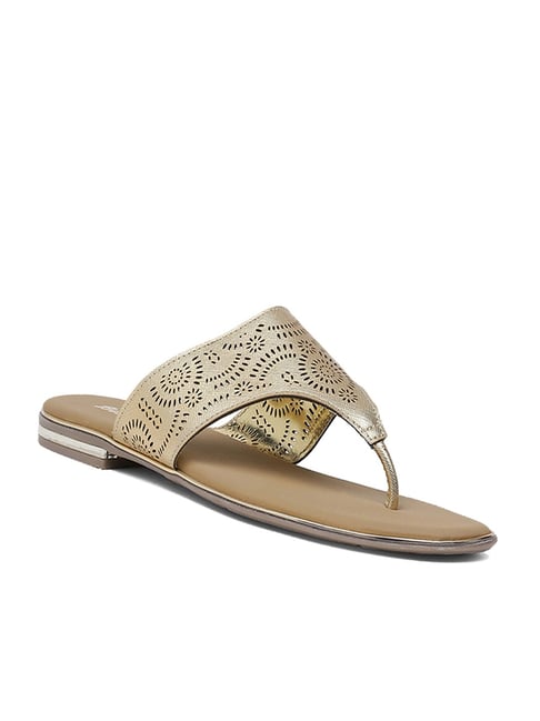 Bata Women's Flower Golden Thong Sandals