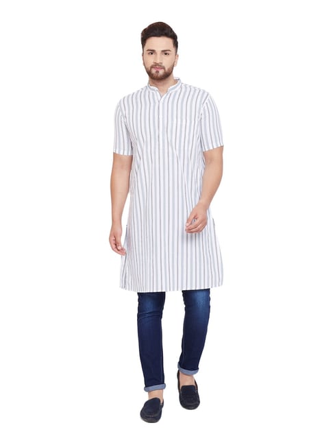 Even White Cotton Regular Fit Striped Kurta