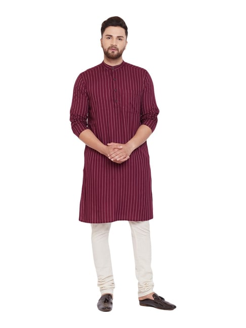 Even Maroon Regular Fit Striped Kurta