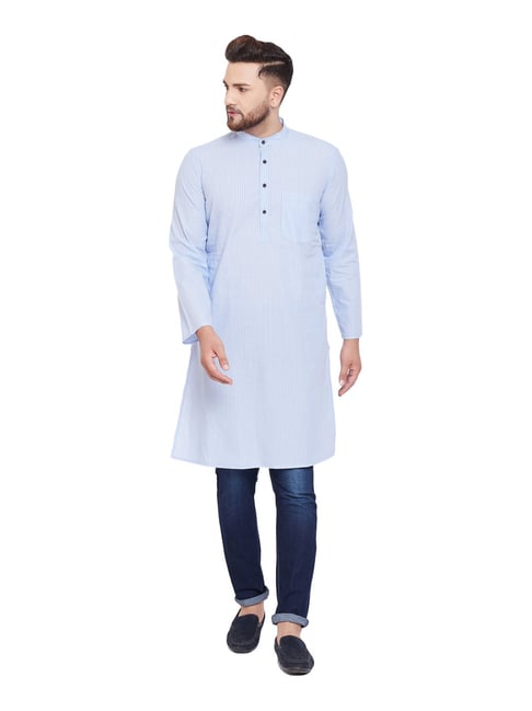 Even Sky Blue Cotton Regular Fit Striped Kurta