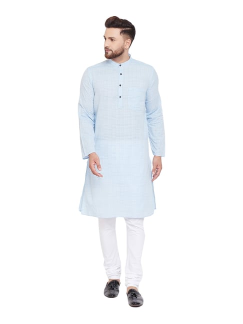 Even Sky Blue Cotton Regular Fit Striped Kurta