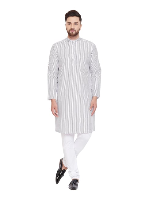 Even White Cotton Regular Fit Striped Kurta