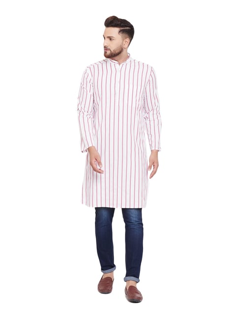 Even White Cotton Regular Fit Striped Kurta